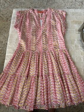Oliphant Pink and Yellow Chevron Mini Dress